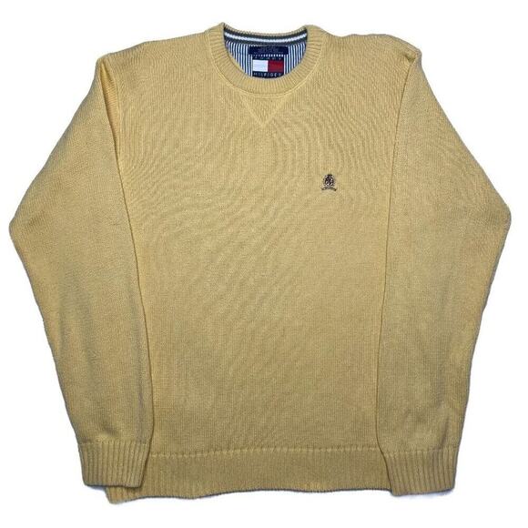 Tommy Hilfiger Vintage 90s Knit Sweater Yellow Crest Logo Long Sleeve Men's XL - Picture 1 of 8